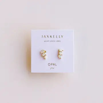 Offset trio-white opal-gold earrings