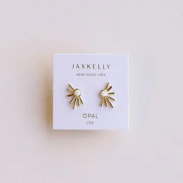 Sun ray-white opal- gold earrings