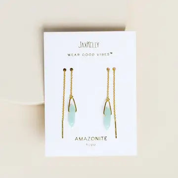 Threader-amozonite-gold earrings