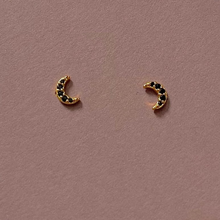 Black Zirconia Crescent Studs