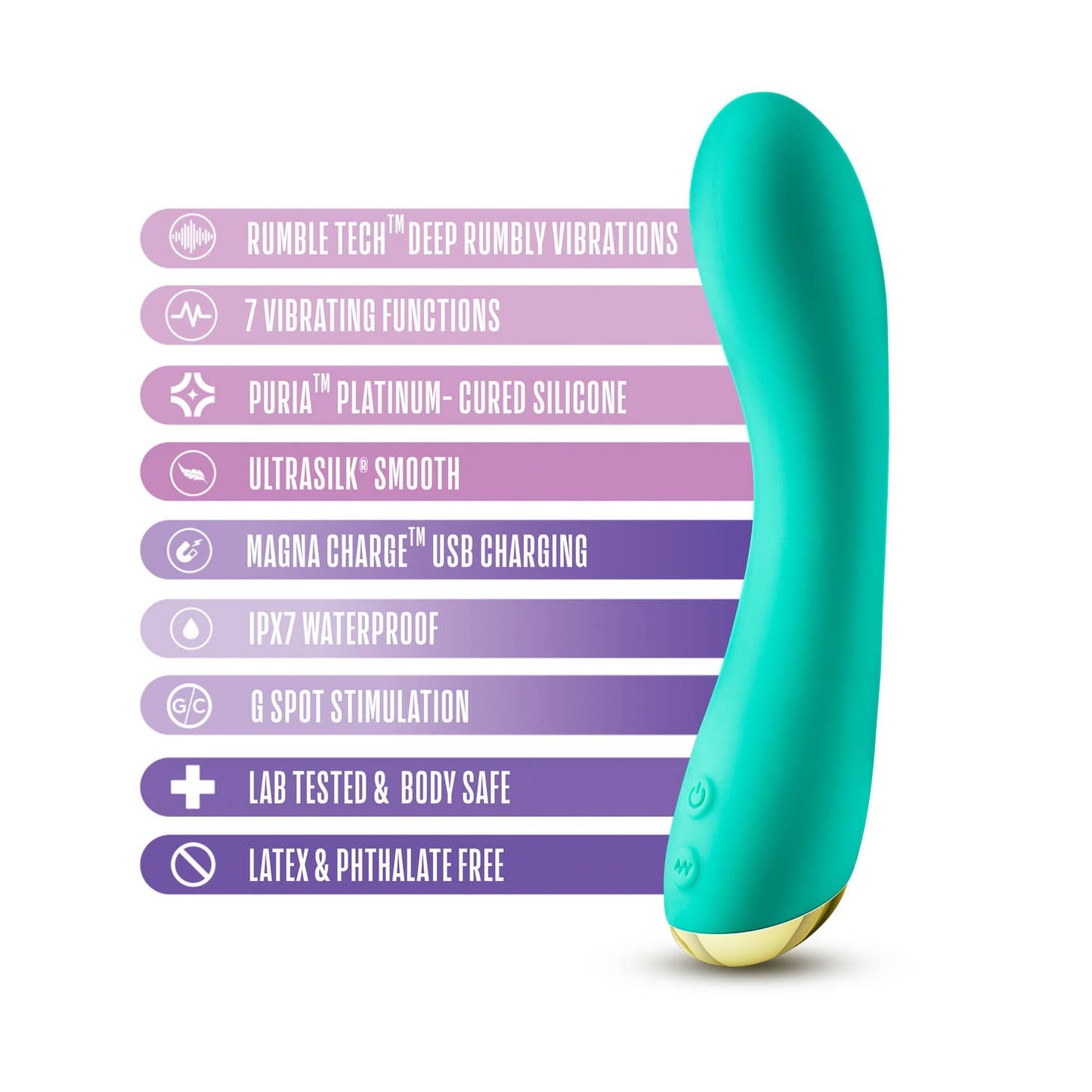 Aria Luscious Af-7" Ultrasilk Silicone Vibrator-Teal